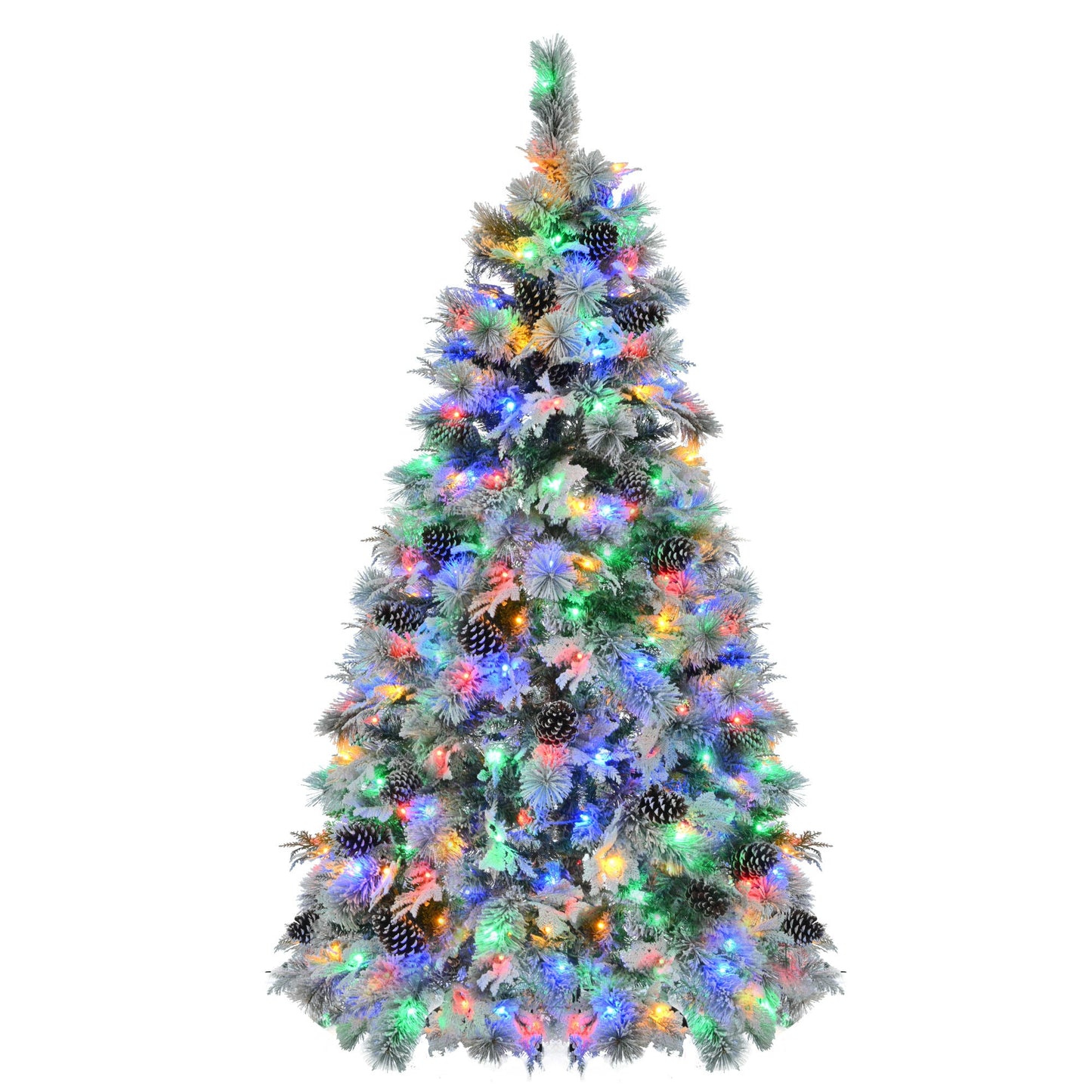 6FT Pre-Lit Spruce Snow Flocked Christmas Tree with Pine Cones,