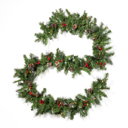 2-packed 9'X10'' Glitter Bristle Mixed Garland with 15 Red Berry and