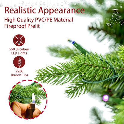 7.5ft Artificial Christmas Tree Prelit PE&PVC With Metal Stand,550