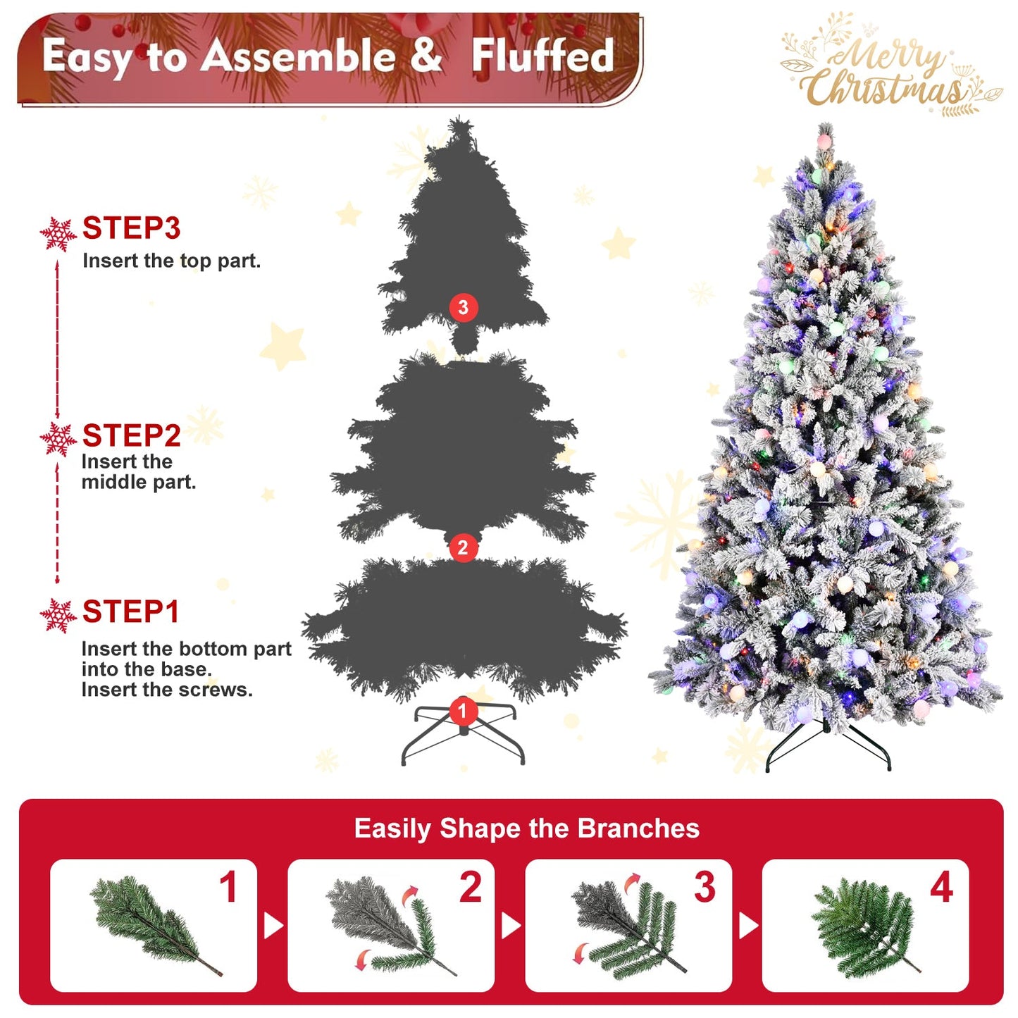 8FT PE+PVC  Floceked Christmas Tree with Easy Power & Memory Wire