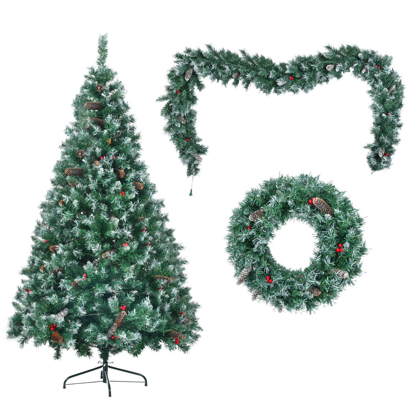 6FT Dark Green Pine Christmas Tree, Pre-Lit Set with Tree & Garland &