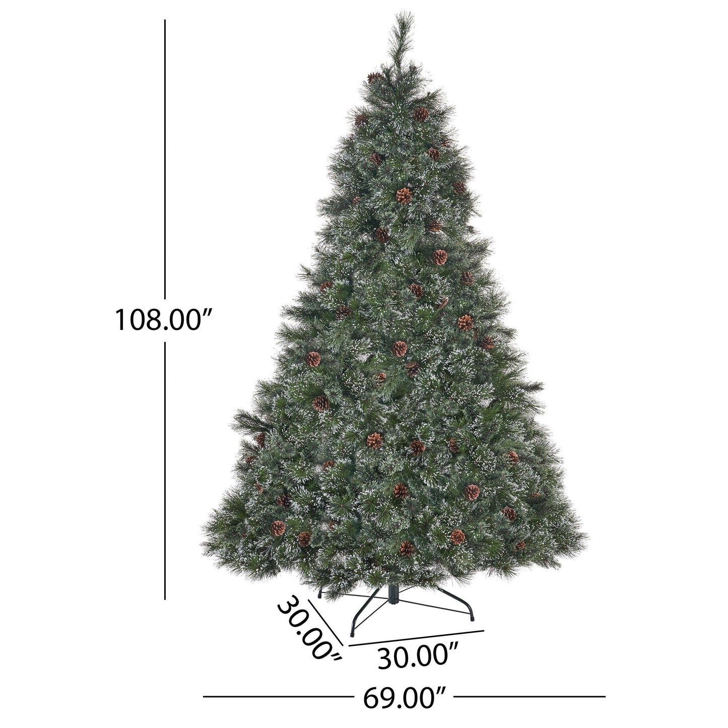 9' Cashmere and Snow Bristle Mixed Tree with 105 Pine Cones and