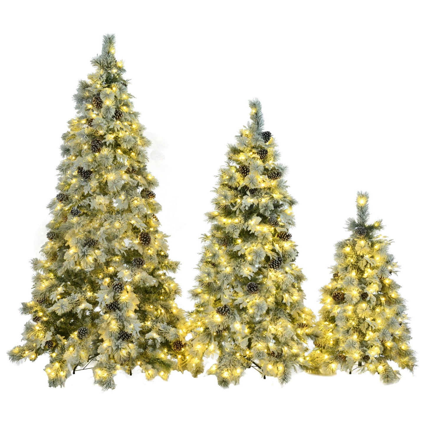 Pre-Lit Spruce Snow Flocked Xmas Tree Set - 4FT, 6FT, 7.5FT with Pine