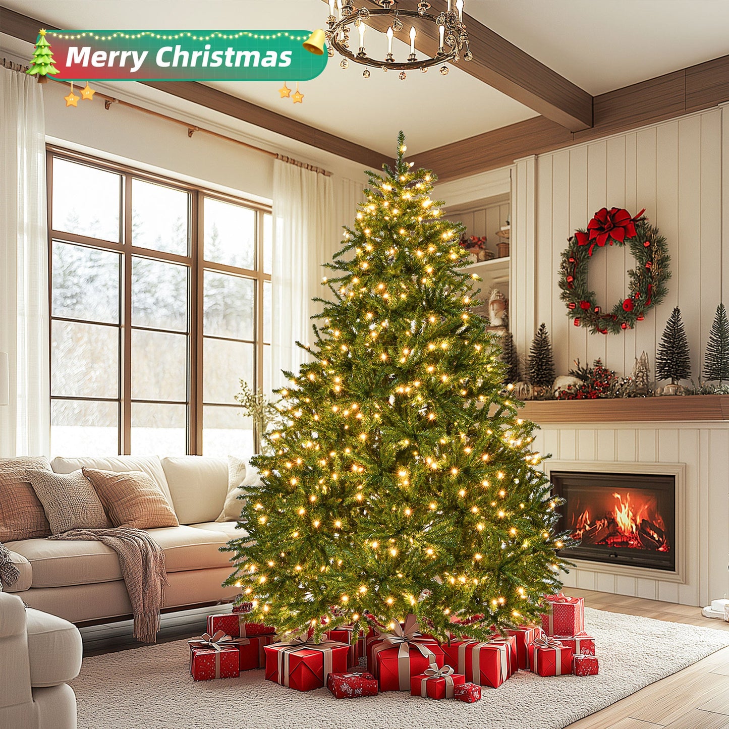 7ft Pre-Lit Artificial Holiday Christmas Tree for Home, Office,Party