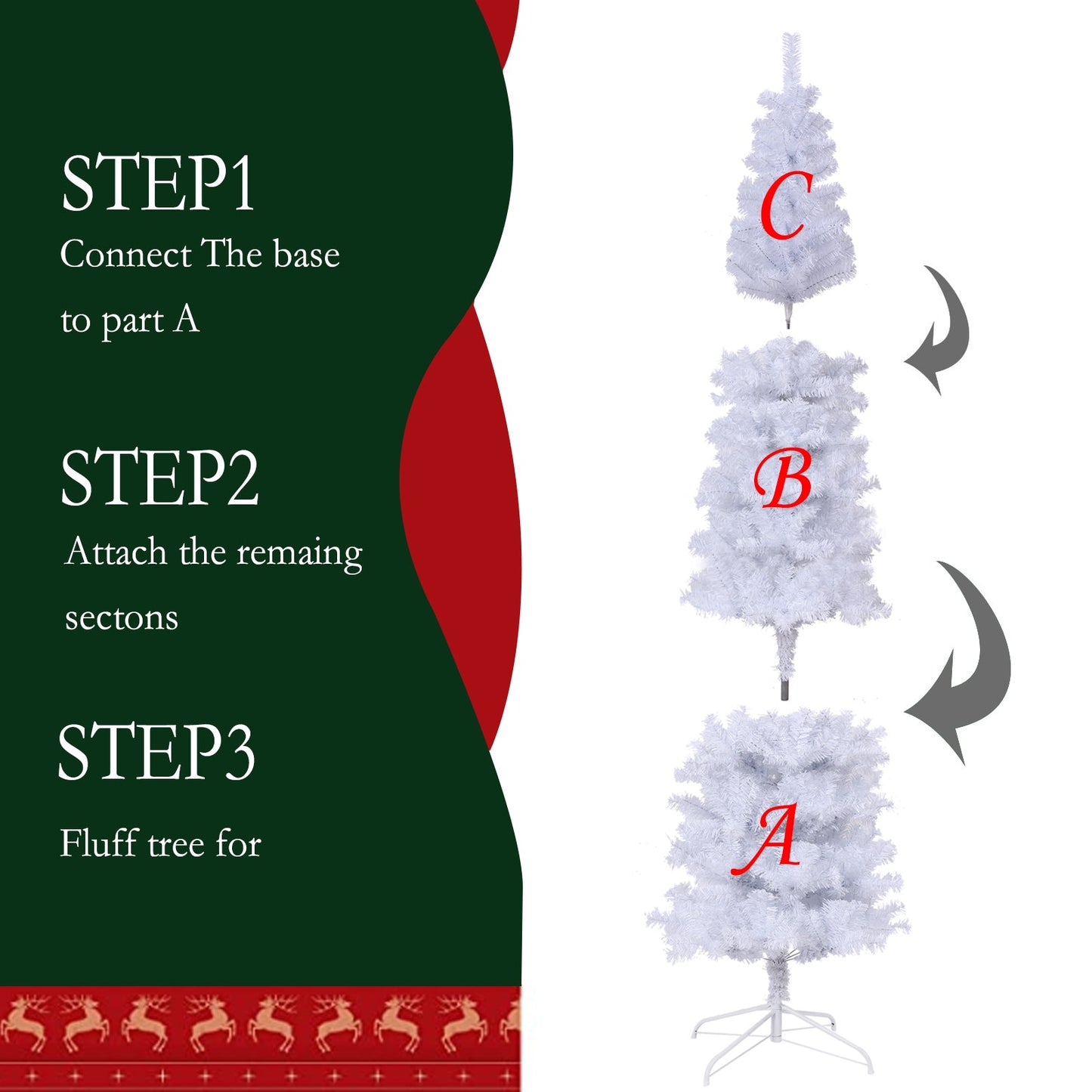 7.5FT White Slim Artificial Christmas Tree  Includes Foldable Metal