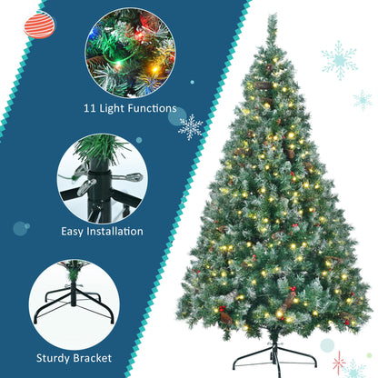 6FT Dark Green Pine Christmas Tree, Pre-Lit Set with Tree & Garland &