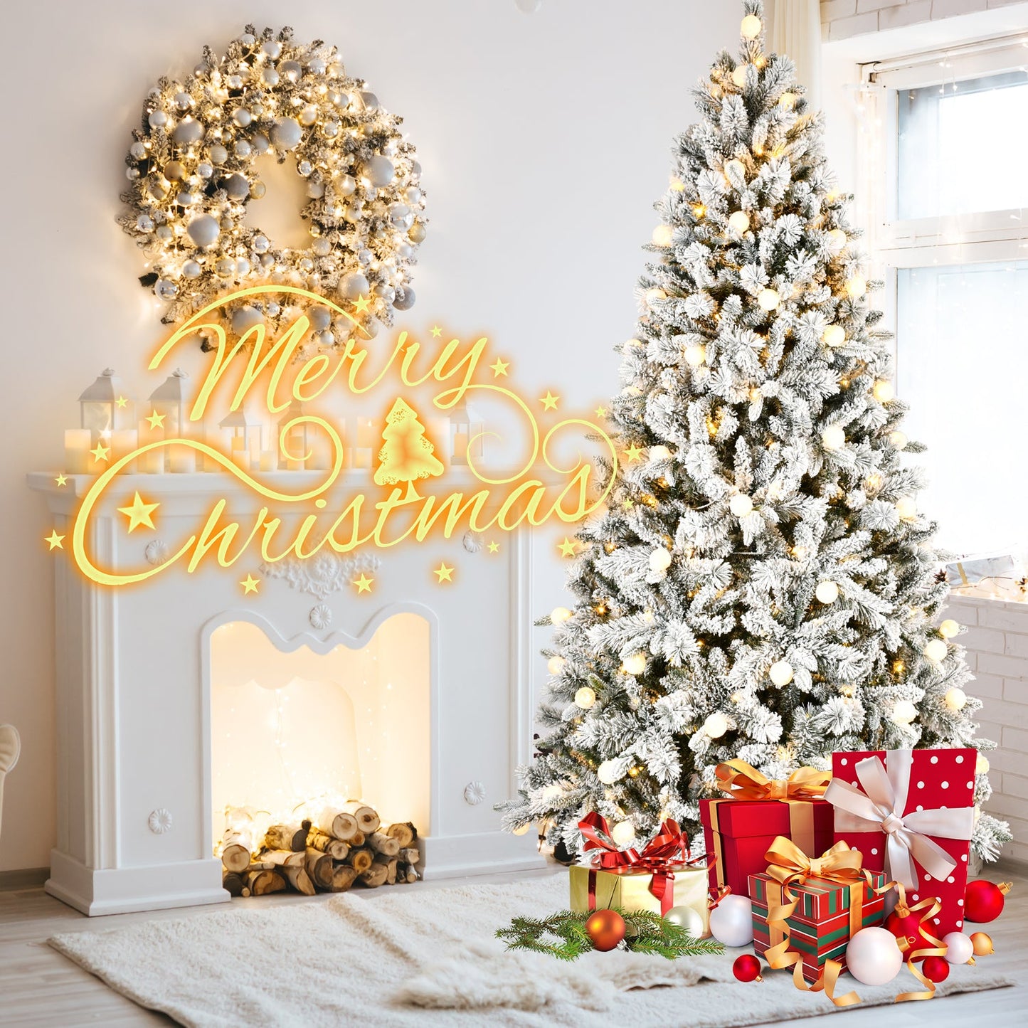 8FT PE+PVC  Floceked Christmas Tree with Easy Power & Memory Wire