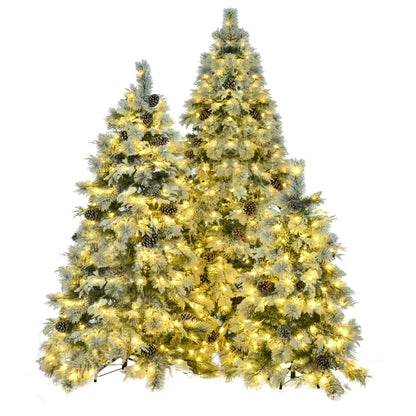 Pre-Lit Spruce Snow Flocked Xmas Tree Set - 4FT, 6FT, 7.5FT with Pine