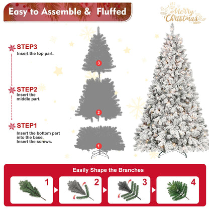 7.5ft Snow-Flocked Artificial Christmas Tree with Pine Cones, Prelit