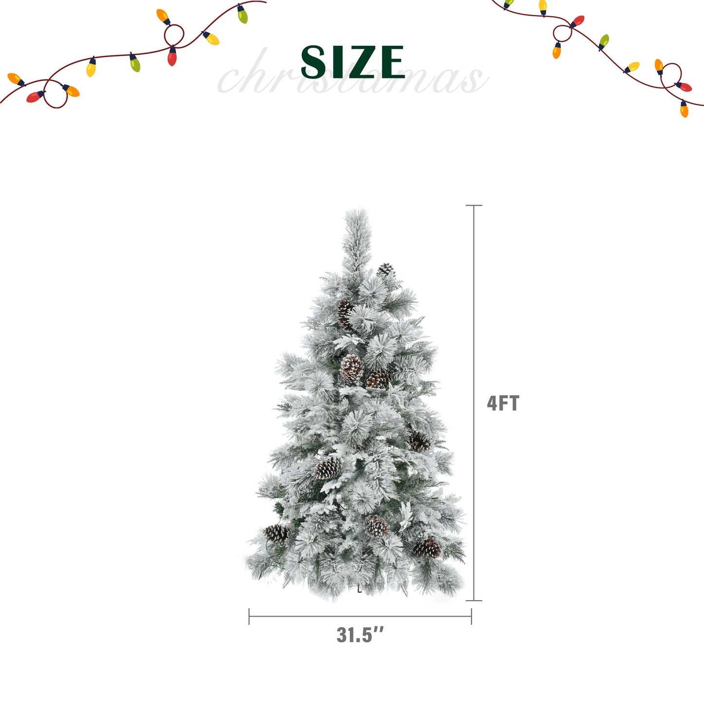 4FT Pre-Lit Spruce Snow Flocked Christmas Tree with Pine Cones,