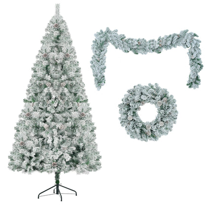 6FT Snow Flocked Christmas Tree, Pre-Lit Set with Tree & Garland &