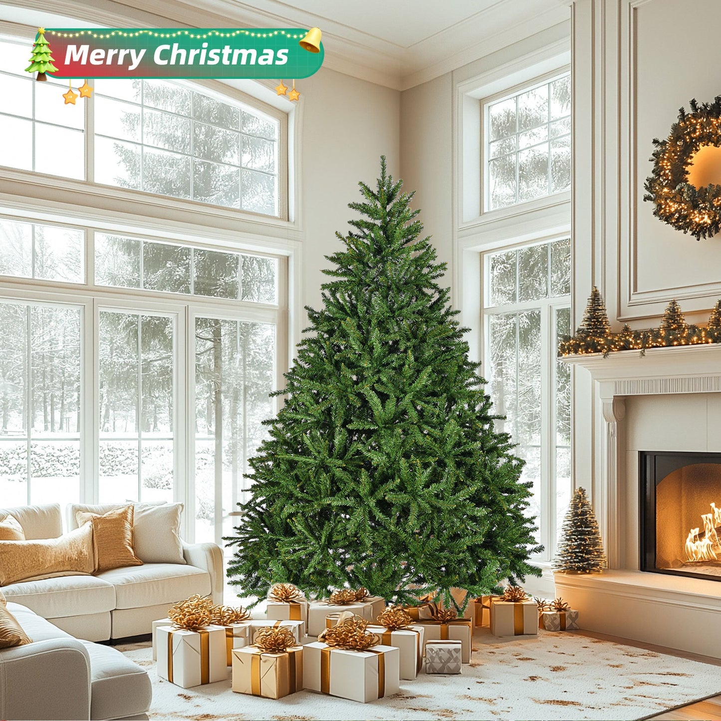 7ft Artificial Christmas Tree, Premium Unlit Hinged Spruce Full Tree