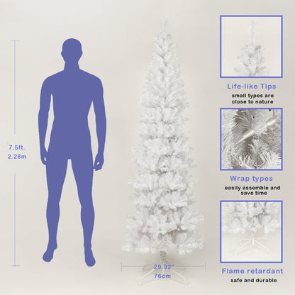 7.5FT White Slim Artificial Christmas Tree  Includes Foldable Metal