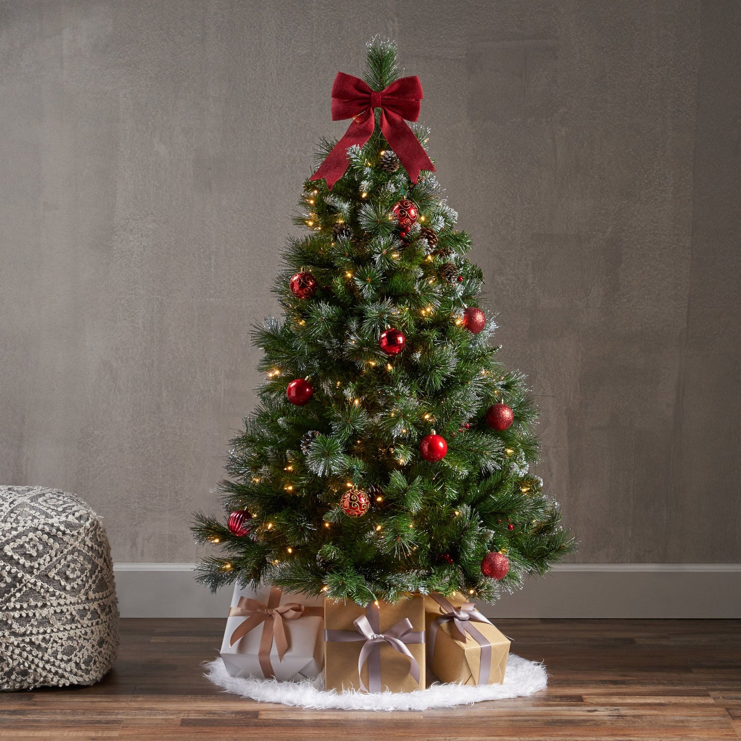 4.5 'Glitter Bristle Mixed Hinged Tree with Red Berry and Pine Cones