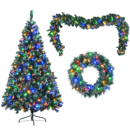 6FT Dark Green Pine Christmas Tree, Pre-Lit Set with Tree & Garland &