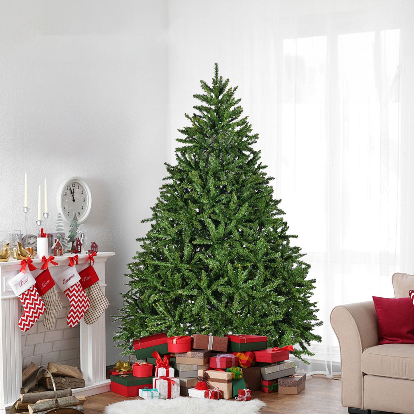 7ft Artificial Christmas Tree, Premium Unlit Hinged Spruce Full Tree