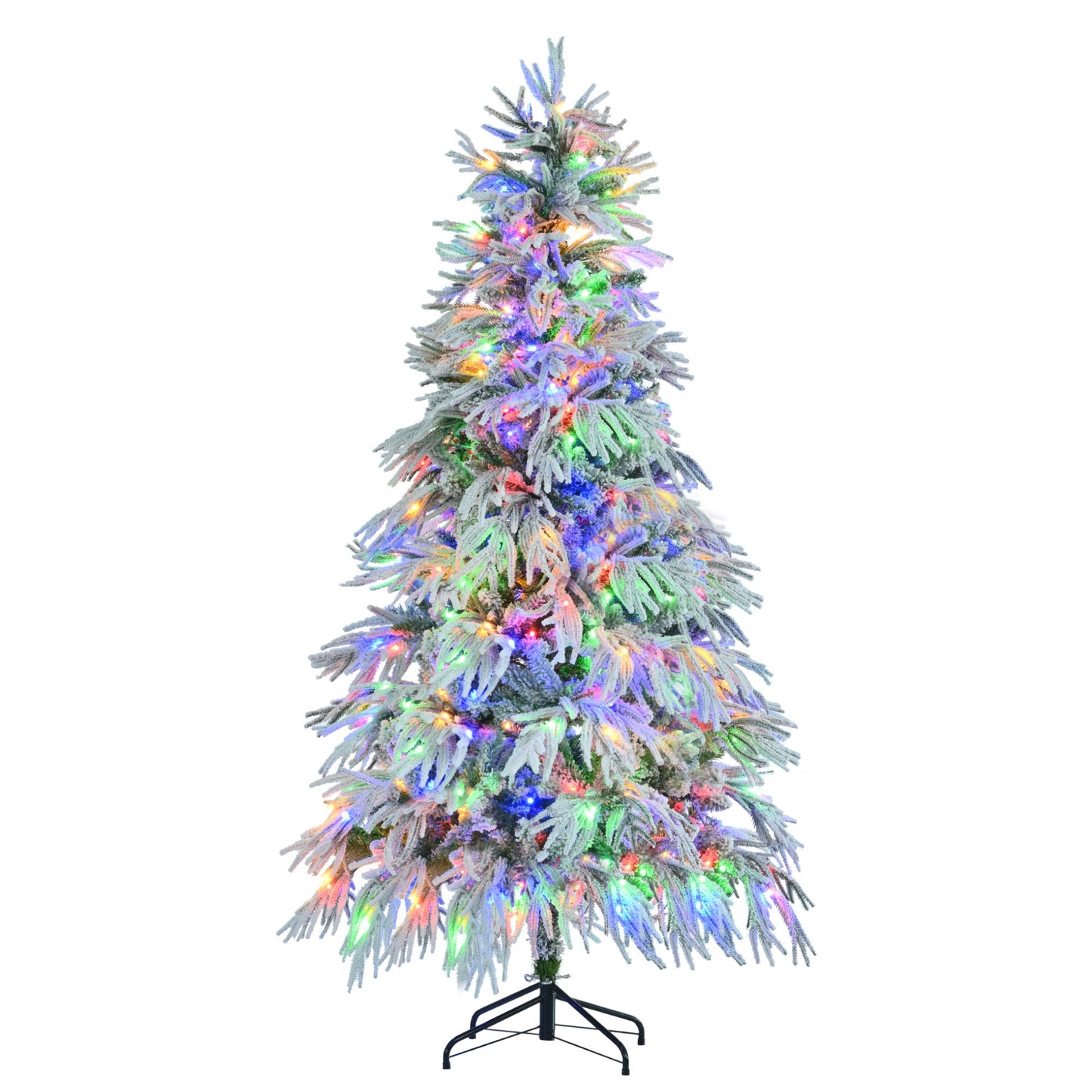 6FT Pre-Lit Spruce Snow Flocked Christmas Tree, Artificial Hinged Xmas