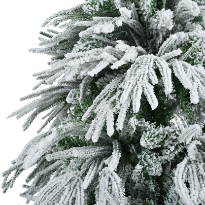 6FT Pre-Lit Spruce Snow Flocked Christmas Tree, Artificial Hinged Xmas