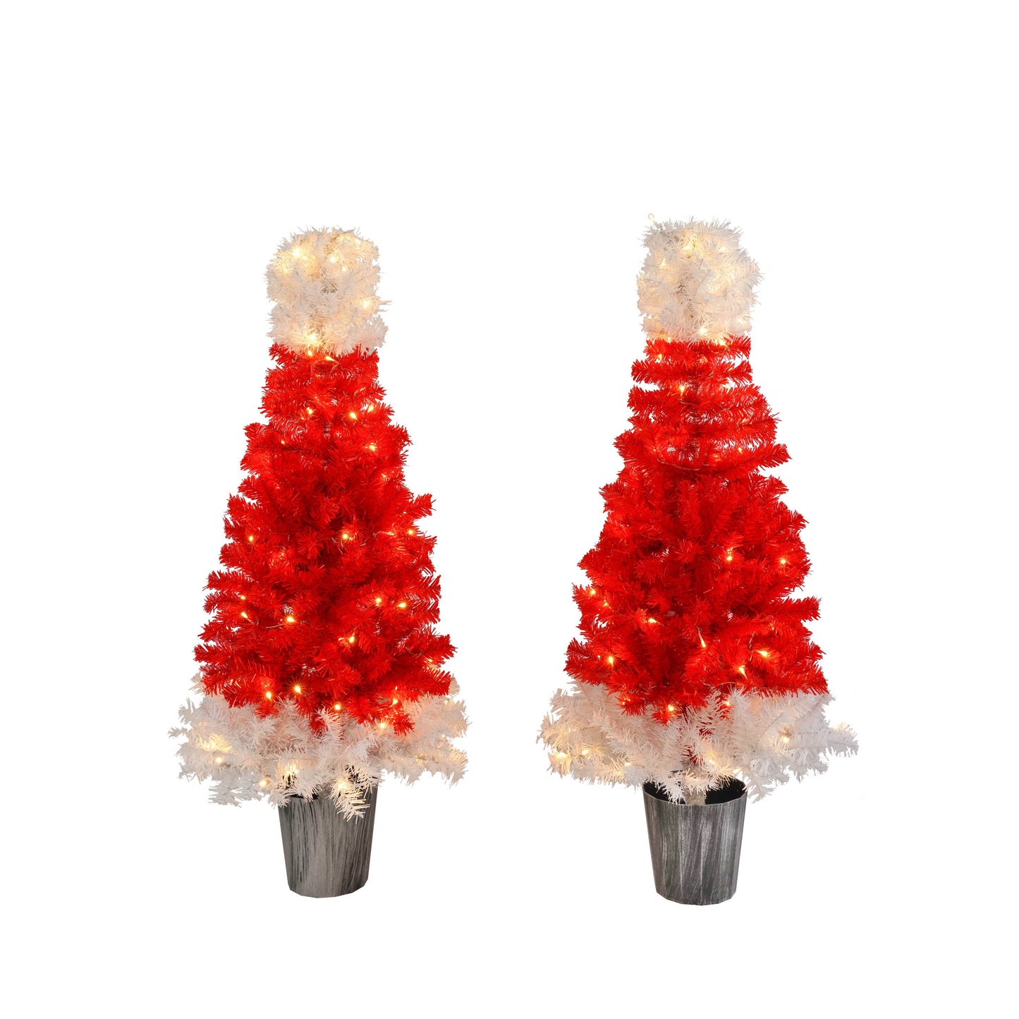 Lighted  Santa Hat Style Christmas Tree Set of 2, 4ft Artificial Tree