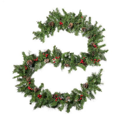 2-packed 9'X10'' Glitter Bristle Mixed Garland with 15 Red Berry and