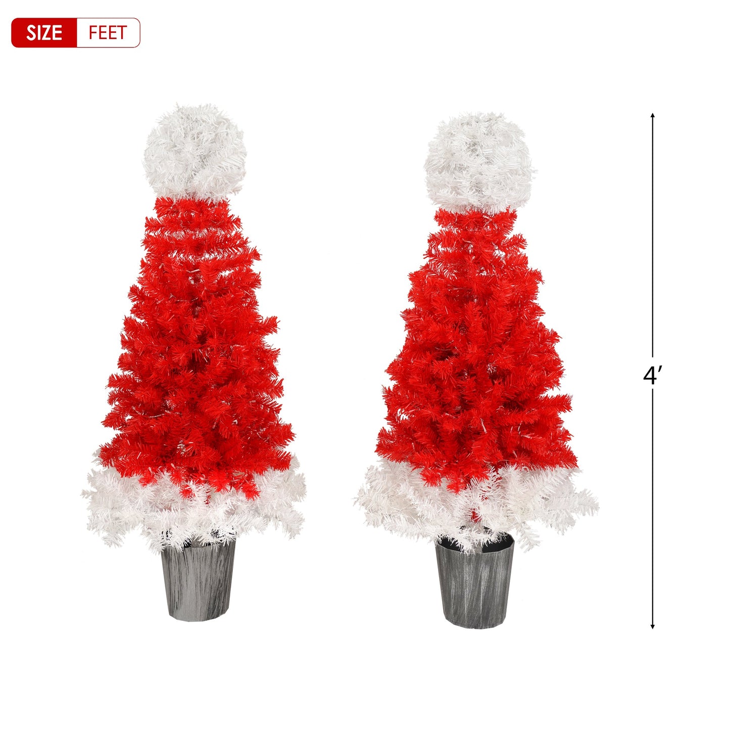 Lighted  Santa Hat Style Christmas Tree Set of 2, 4ft Artificial Tree