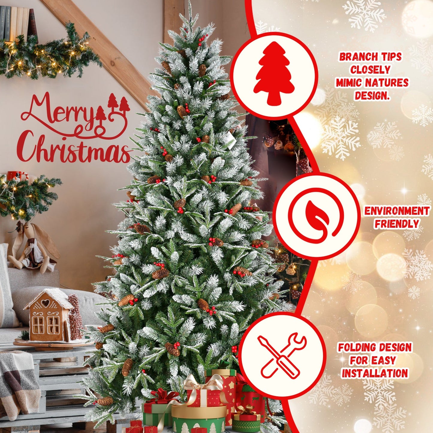 8ft PE/PVC Spray White Christmas Tree with 2850 PE&PVC Mixed Branch