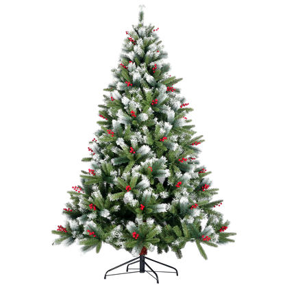 Artificial Christmas Tree Flocked Pine Needle Tree with Cones Red