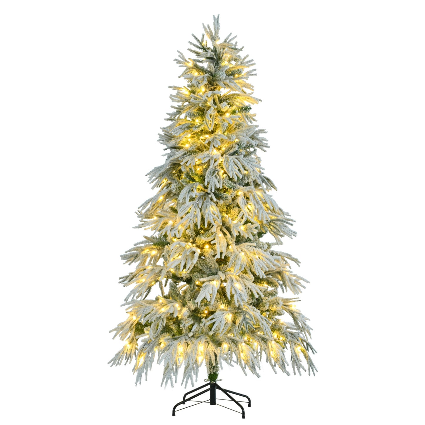 6FT Pre-Lit Spruce Snow Flocked Christmas Tree, Artificial Hinged Xmas