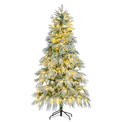 6FT Pre-Lit Spruce Snow Flocked Christmas Tree, Artificial Hinged Xmas