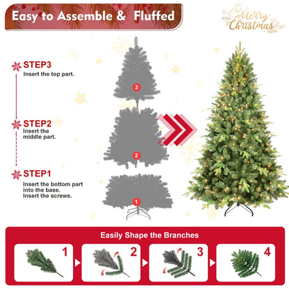 9FT Artificial Christmas Tree with 3509 PE&PVC Mixed Branch Tips,