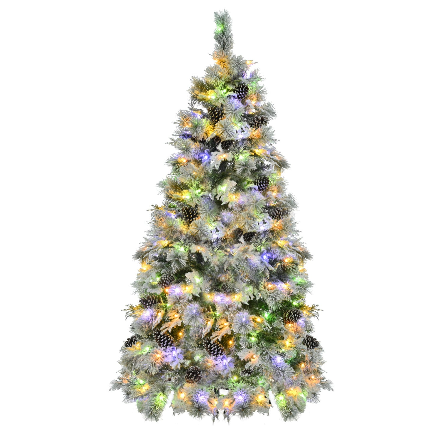 6FT Pre-Lit Spruce Snow Flocked Christmas Tree with Pine Cones,