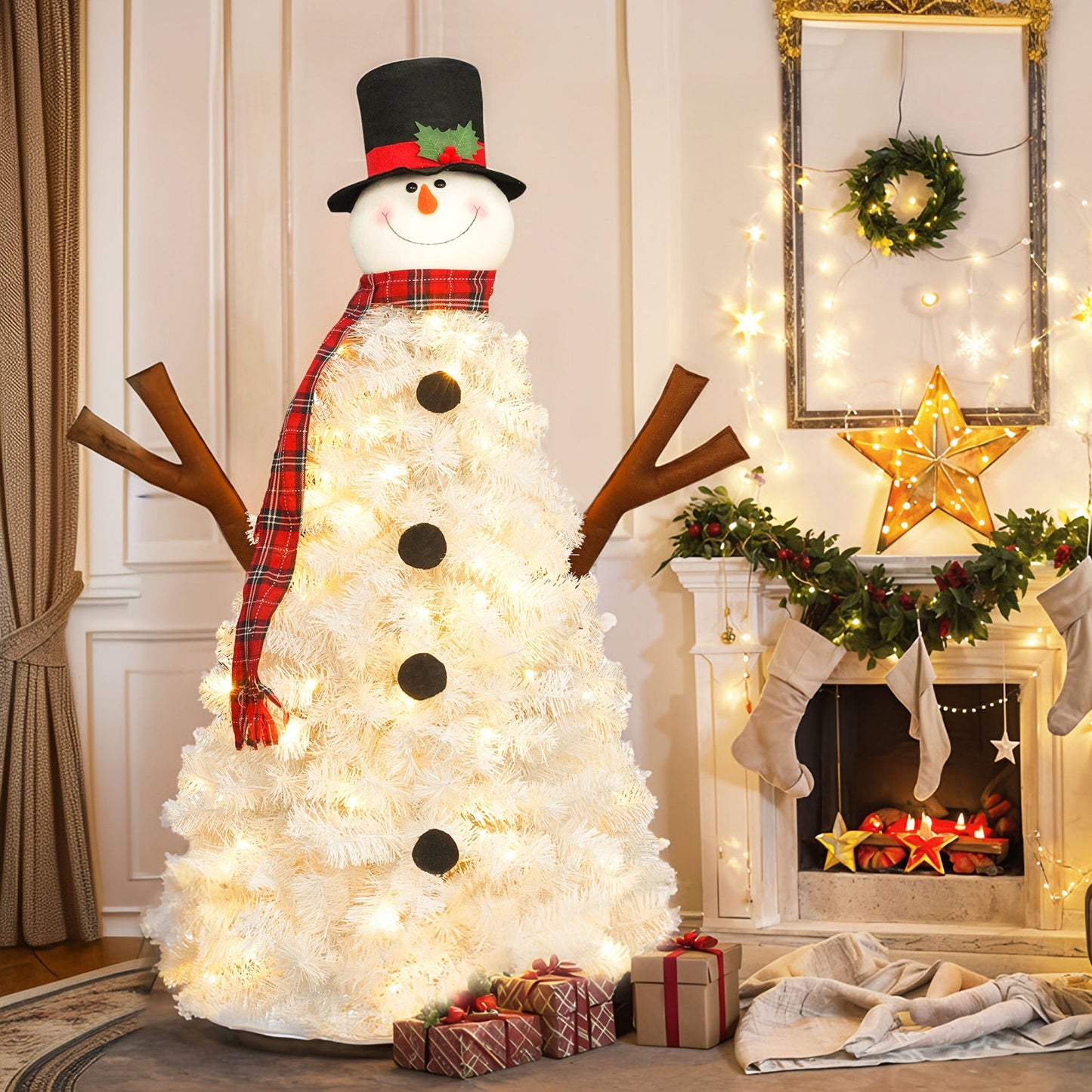 4ft Pre-lit Christmas Tree with 100 Lights, Snowman-Shaped Artificial