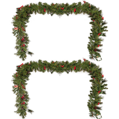 2-packed 9'X10'' Glitter Bristle Mixed Garland with 15 Red Berry and