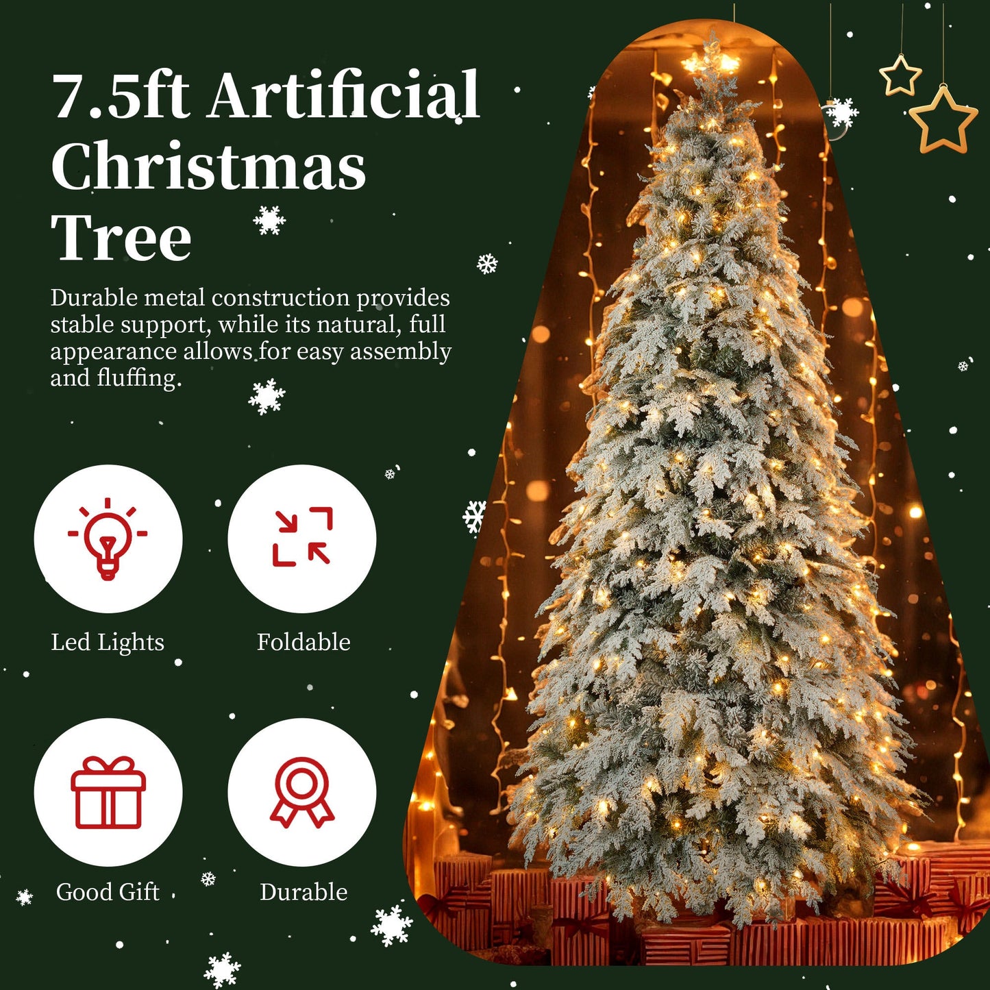 7.5ft Artificial Christmas Tree with 400 LED Lights and 1200 Bendable