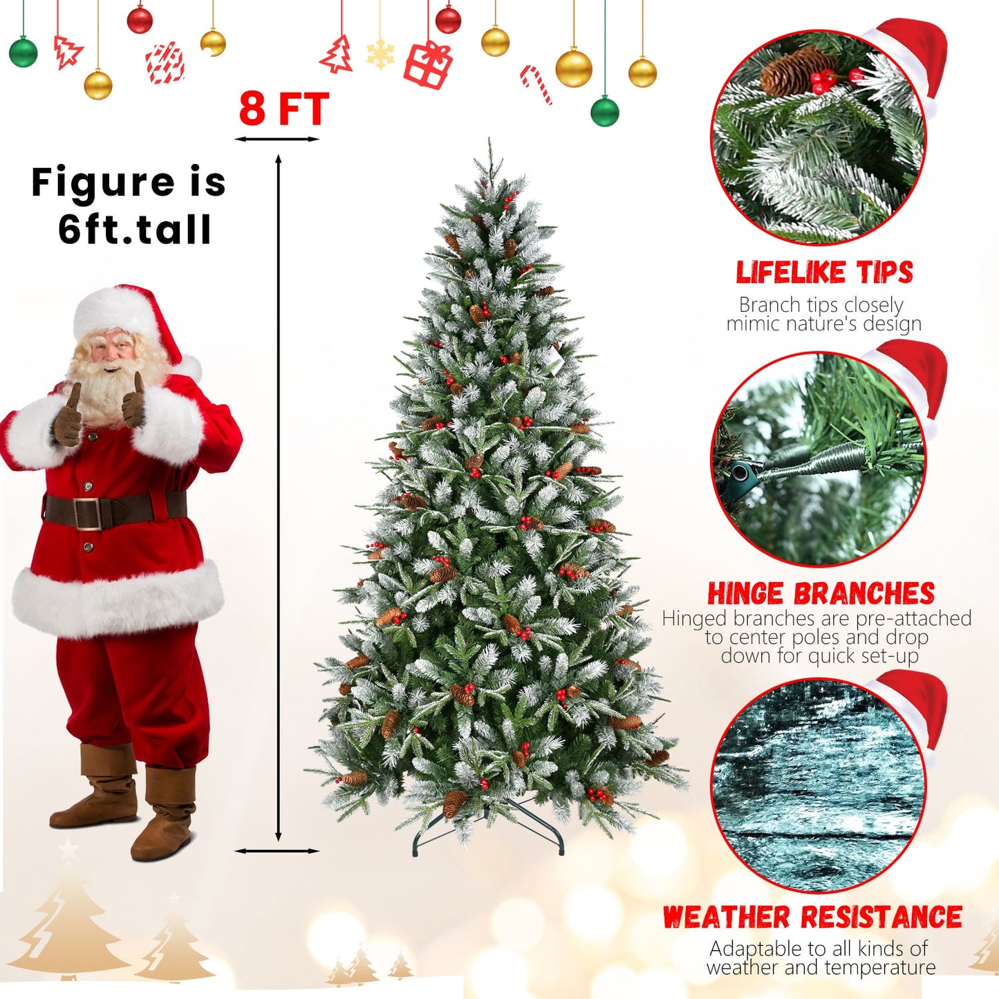 8ft PE/PVC Spray White Christmas Tree with 2850 PE&PVC Mixed Branch