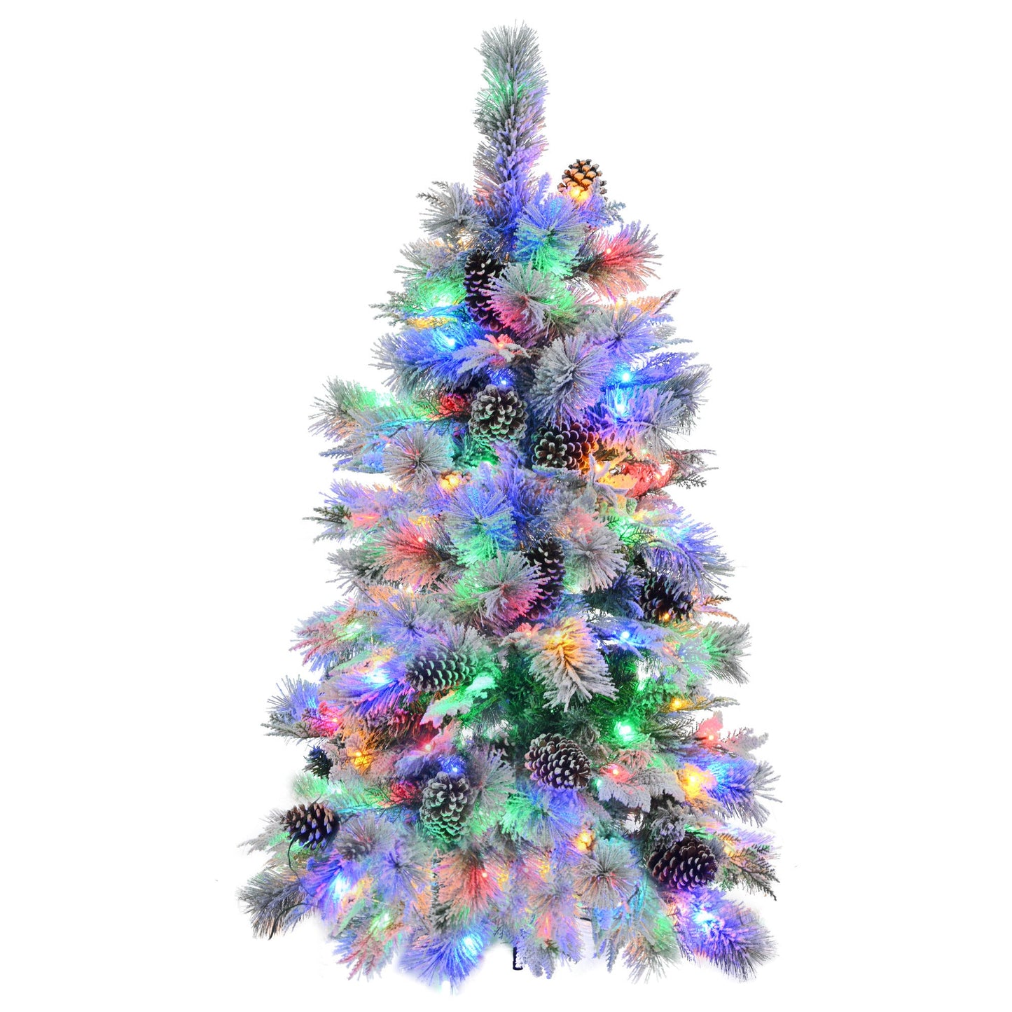 4FT Pre-Lit Spruce Snow Flocked Christmas Tree with Pine Cones,