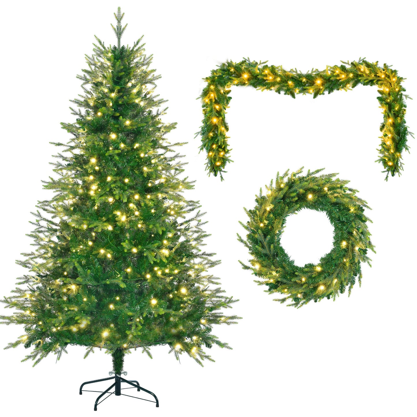 6FT Pre-Lit Aspen Fir Artificial Christmas Tree with Wreath &