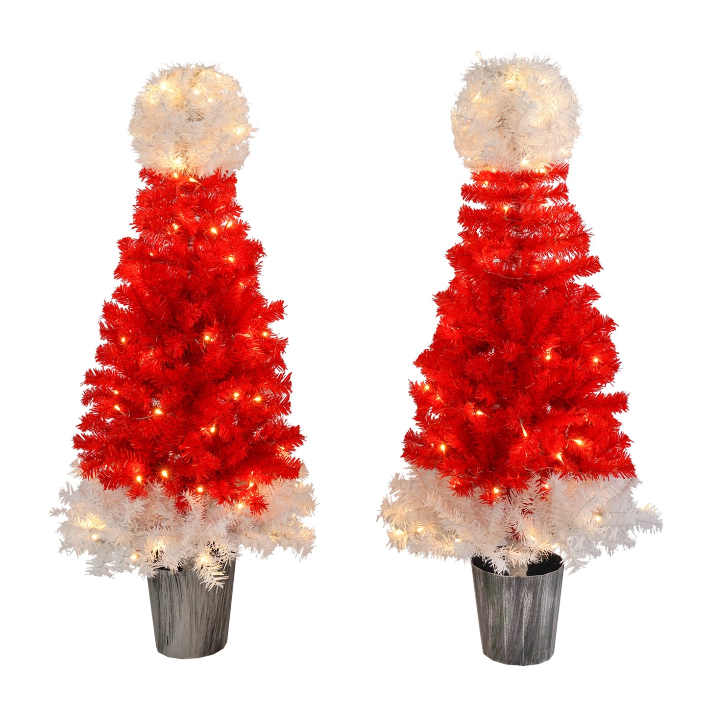 Lighted  Santa Hat Style Christmas Tree Set of 2, 4ft Artificial Tree