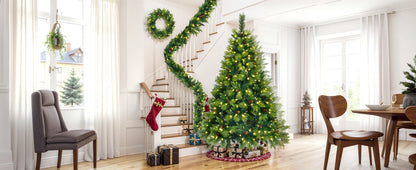 6FT Grass Green Christmas Tree, Large Branches Pine Tree, Pre-Lit Set