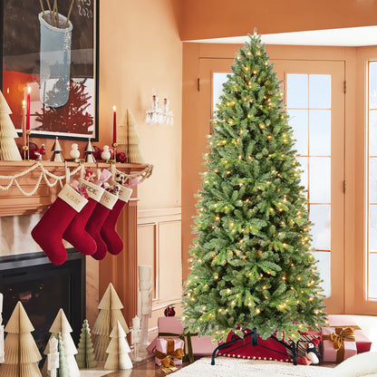 9Ft Pre-Lit Slim Christmas Tree, Green, Fir Xmas 'Feel Real'