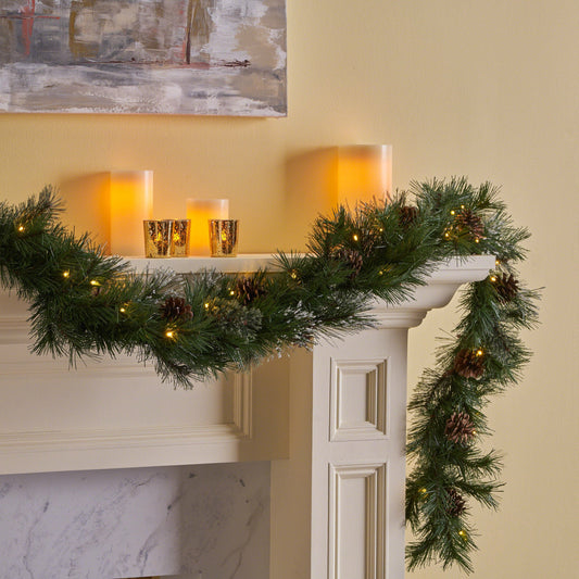 2-packed 9'X10'' Cashmere and Snow Bristle Garland with 20 Pine Cones