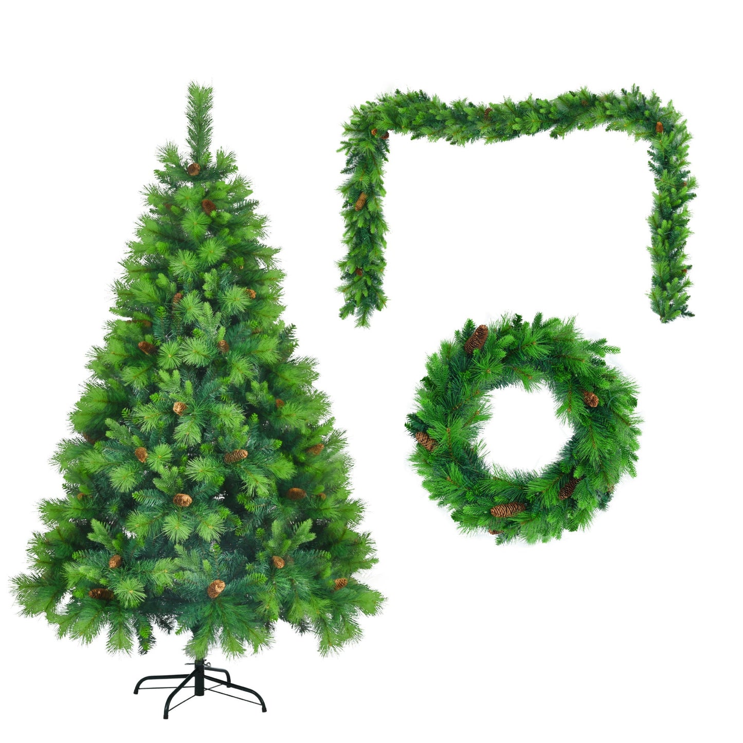 6FT Grass Green Christmas Tree, Large Branches Pine Tree, Pre-Lit Set