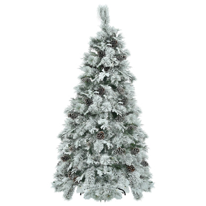 6FT Pre-Lit Spruce Snow Flocked Christmas Tree with Pine Cones,