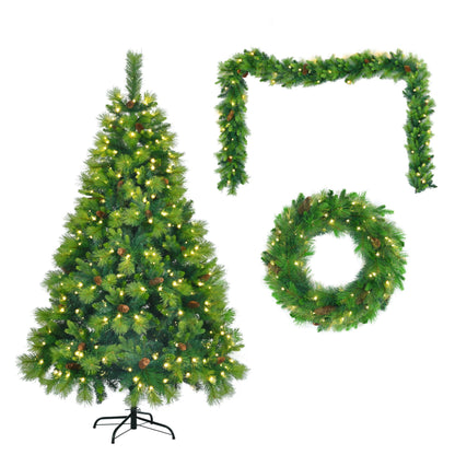 6FT Grass Green Christmas Tree, Large Branches Pine Tree, Pre-Lit Set