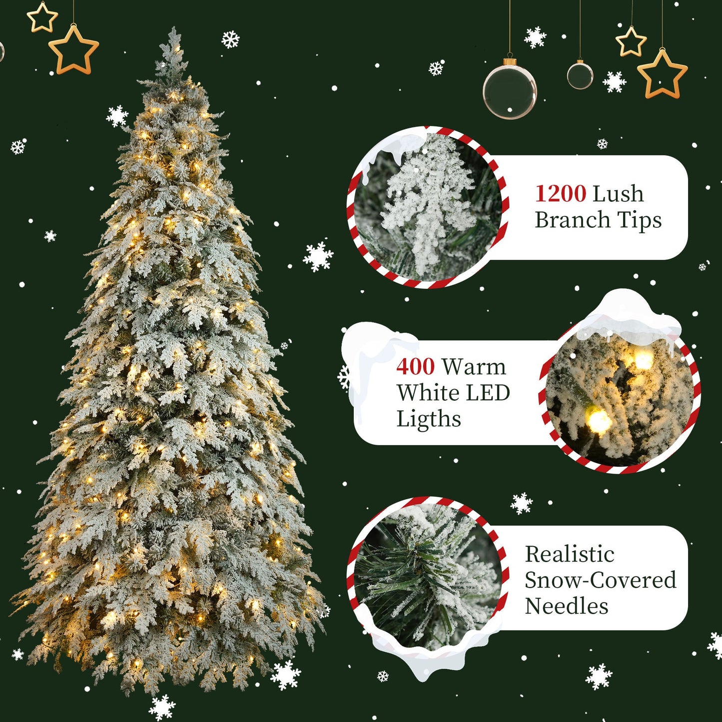 7.5ft Artificial Christmas Tree with 400 LED Lights and 1200 Bendable