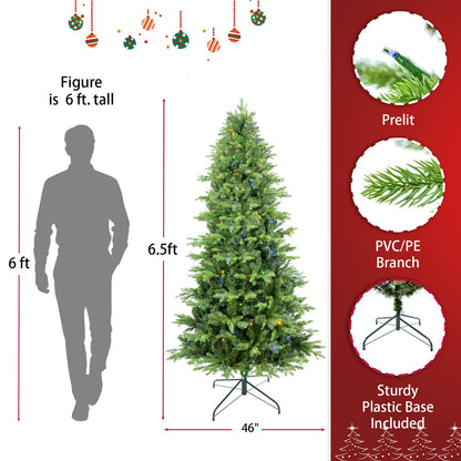 6.5ft Artificial Christmas Tree Prelit PE&PVC with Metal Stand,450