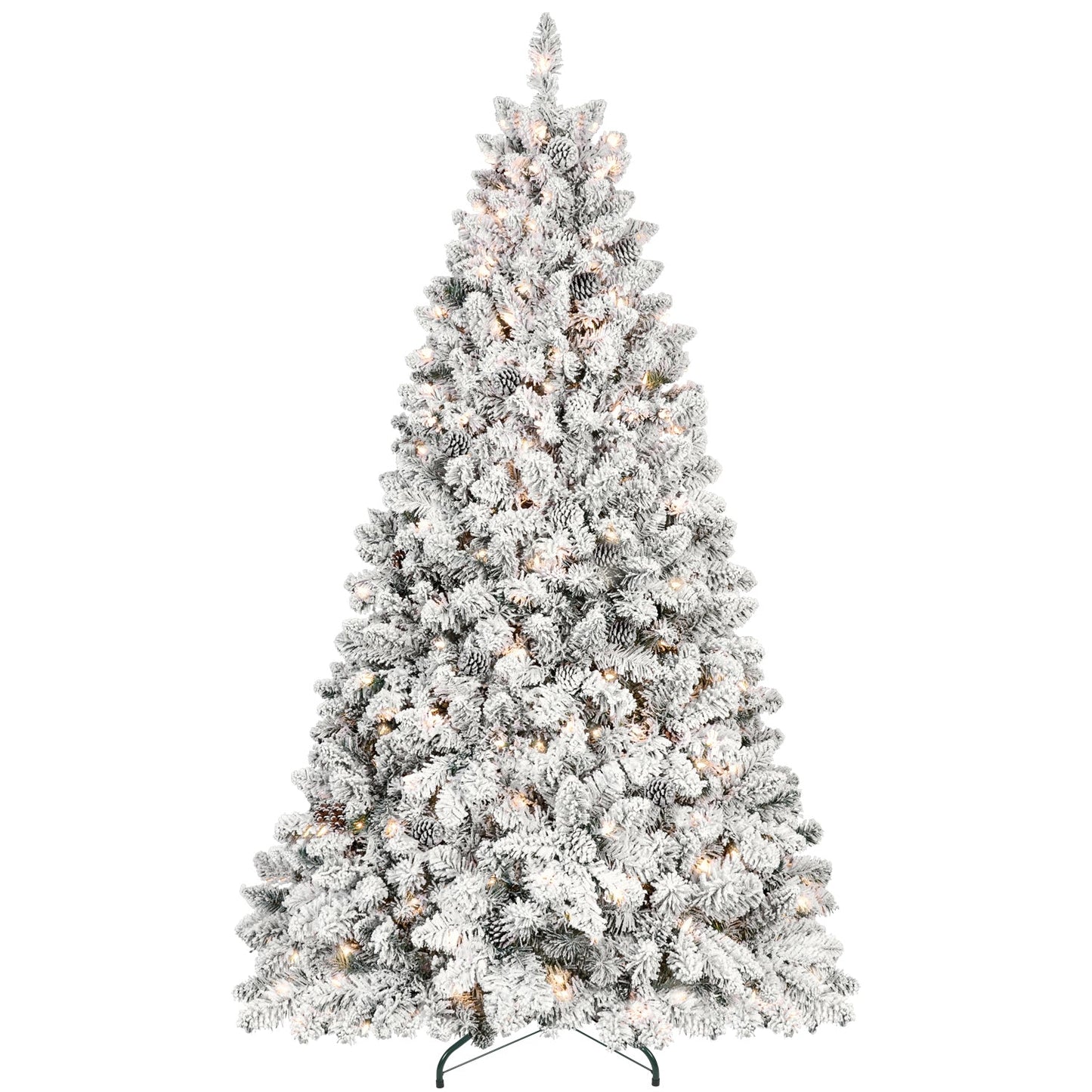 7.5ft Snow-Flocked Artificial Christmas Tree with Pine Cones, Prelit