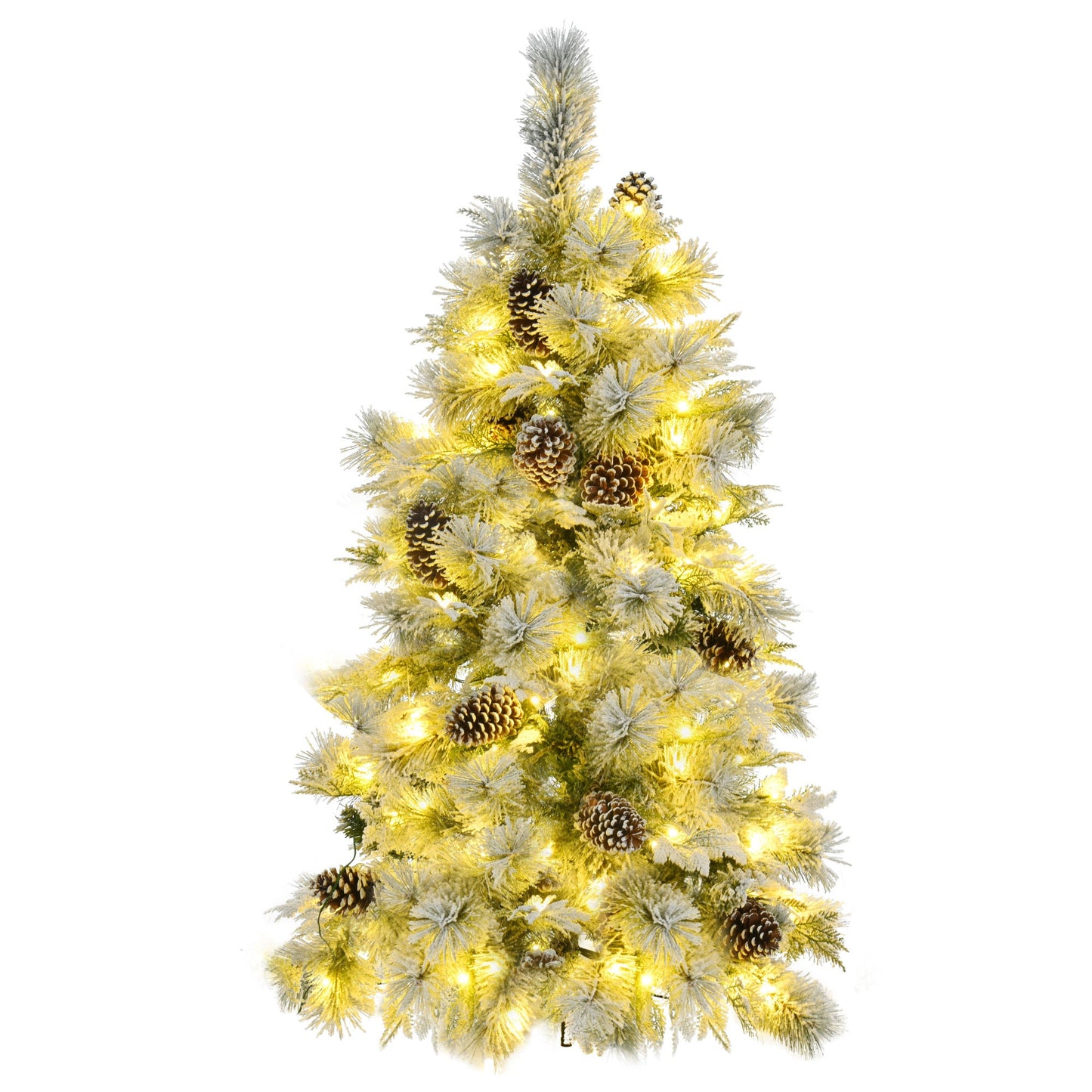 4FT Pre-Lit Spruce Snow Flocked Christmas Tree with Pine Cones,