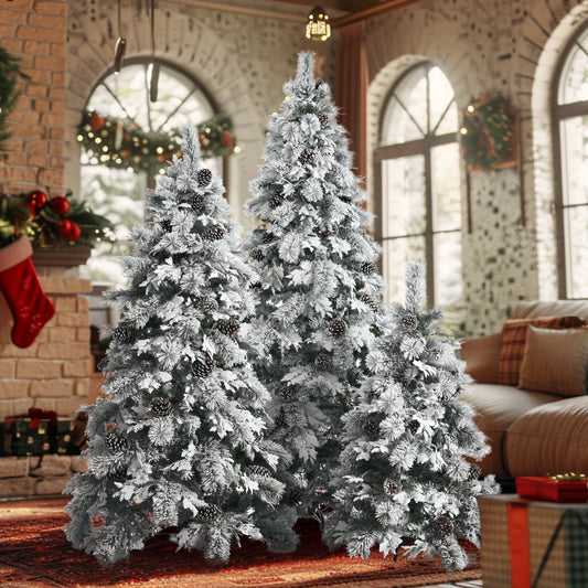 Pre-Lit Spruce Snow Flocked Xmas Tree Set - 4FT, 6FT, 7.5FT with Pine