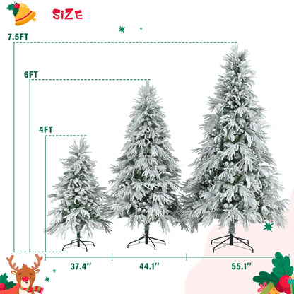 Pre-Lit Spruce Snow Flocked Christmas Tree Set-4FT, 6FT, 7.5FT,